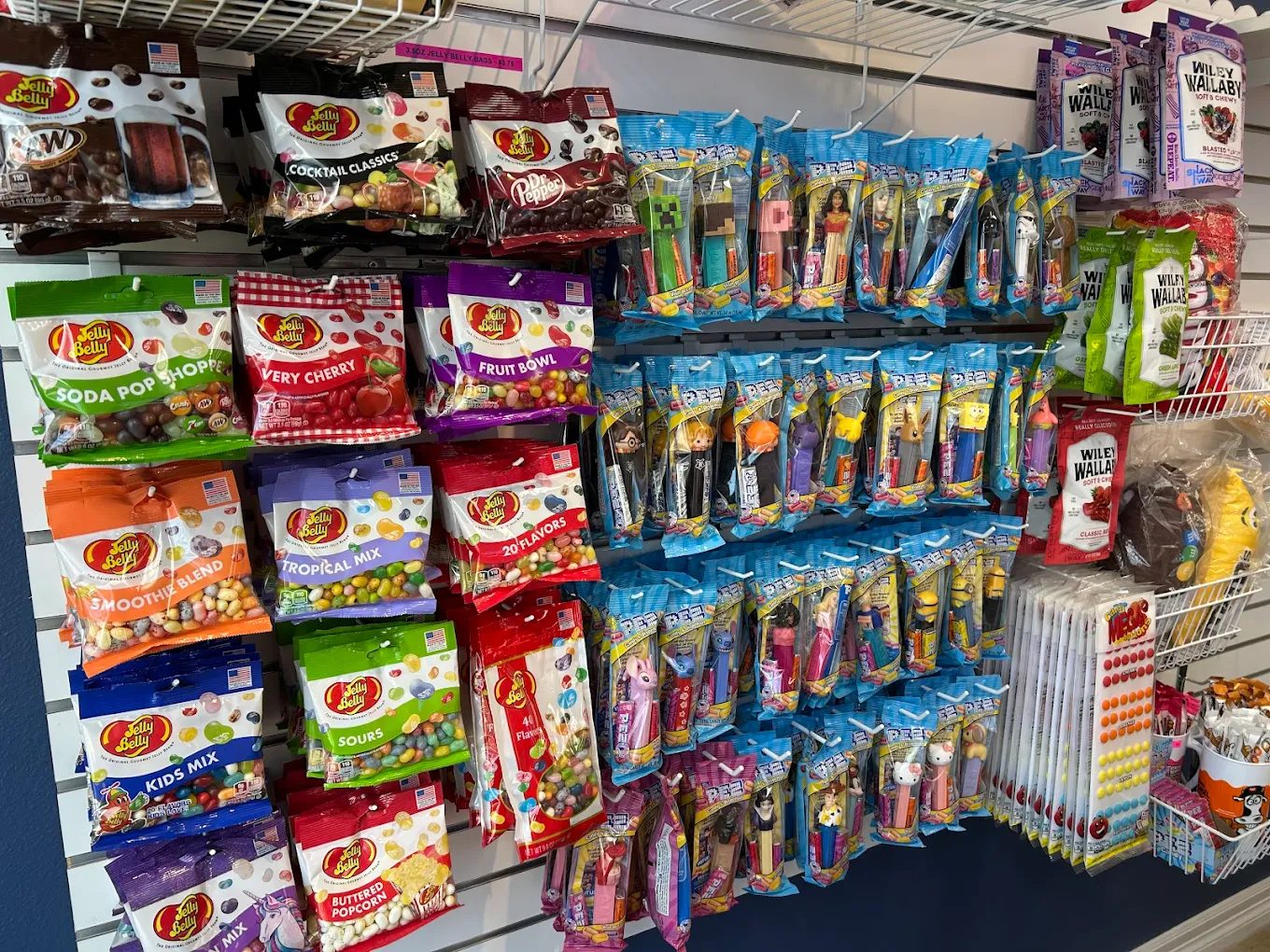 The candy wall at Missy Kay's with Jelly Belly and Pez