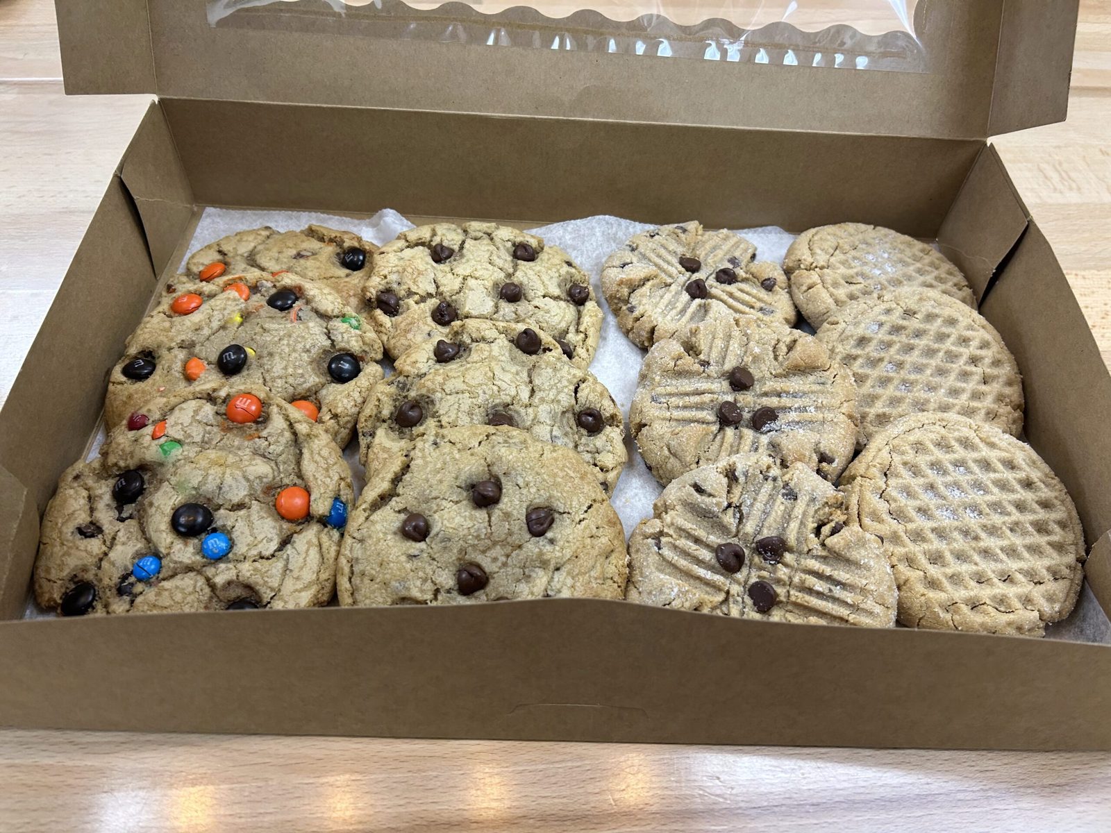 A box of fresh-baked cookies from the Missy Kay's Cookie Kitchen